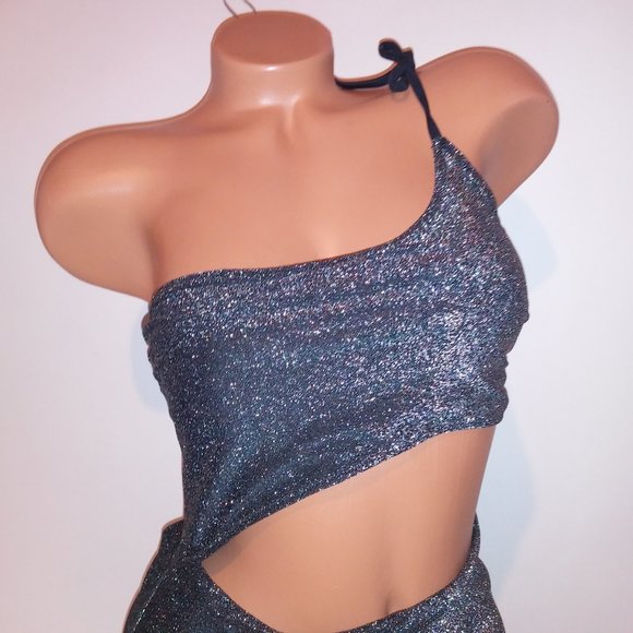 Victoria Secret‎ PINK Swim One Piece Medium Black Silver Cutout Sparkle Glittery - Picture 4 of 11